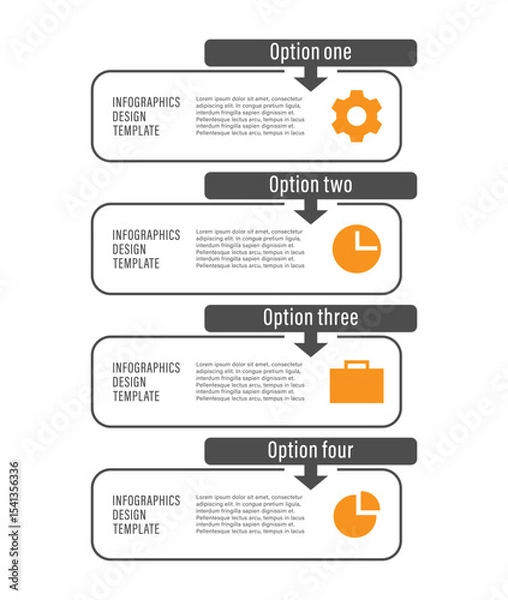 Obraz Flat vertical design business and marketing infographics. Four steps or processes with icons