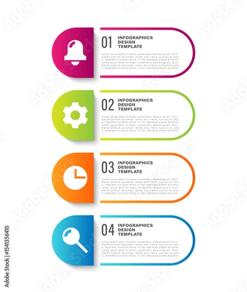 Fototapeta Vertical infographic template for presentation slides. Four steps process mockup with icons