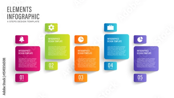 Obraz Five Steps Processes Horizontal Infographic Template. Business Presentation Layout With Icons