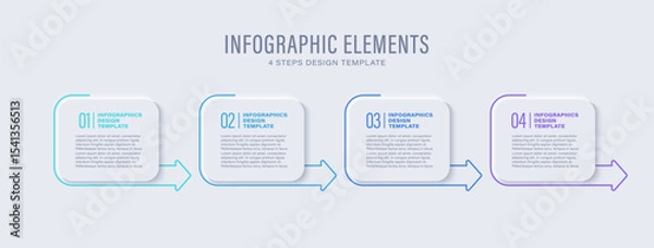 Obraz Neumorphism four elements infographic with arrows. Vector infographic template for presentation slides