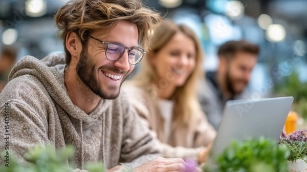 Obraz Engaging group collaboration among friends in a cozy workspace digital environment inspirational vibe