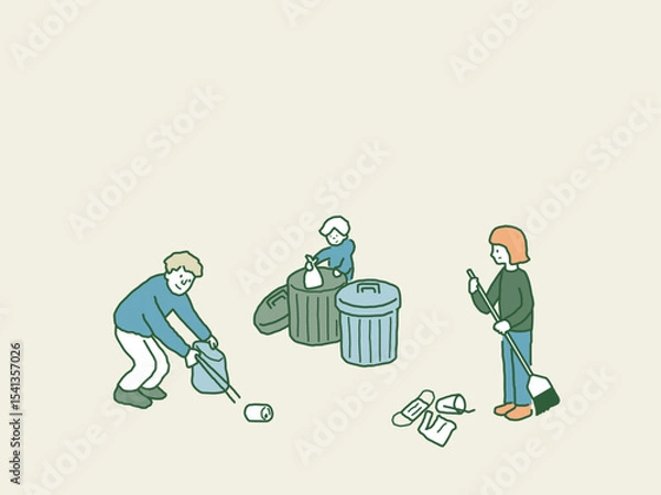 Obraz 清掃活動をする人々　ベクターイラスト