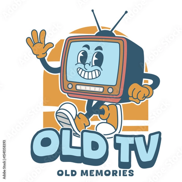 Fototapeta Vector Illustration of Tube TV Mascot with Retro Cartoon Mascot Available for Logo Badge