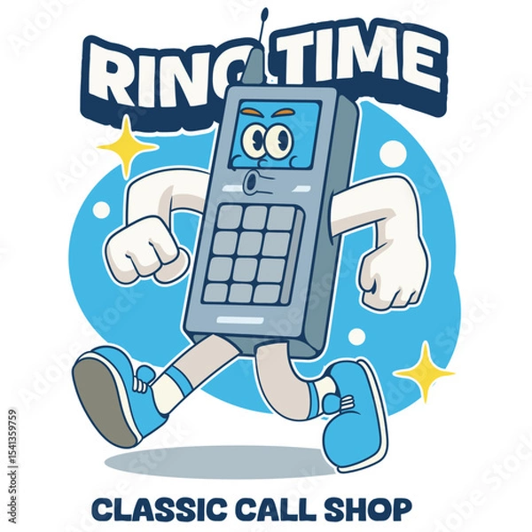 Fototapeta Vector Illustration of Classic Handphone Mascot with Retro Cartoon Mascot Available for Logo Badge