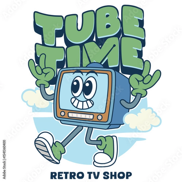 Fototapeta Vector Illustration of Tube TV Mascot with Retro Cartoon Mascot Available for Logo Badge