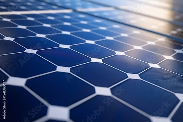Fototapeta Ultra-detailed macro view of solar panel cells with hexagonal silicon grid texture under sunlight, clean energy concept, renewable technology, high-quality green power generation background