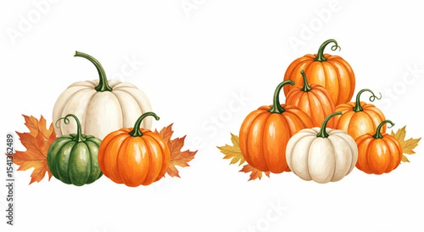 Fototapeta Autumn harvest pumpkins fall gourds thanksgiving decoration