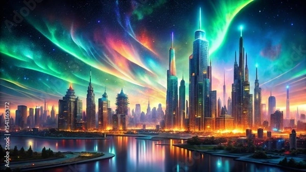 Fototapeta Venice's iconic San Marco skyline glows as the sun sets, casting an enchanting urban panorama over the historic city's architecture and water