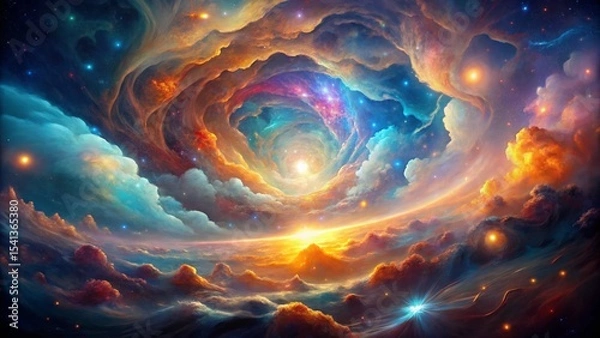 Fototapeta Fractal realms glow with swirling blue light, a dynamic visualization of space and energy, perfect for an abstract art backdrop