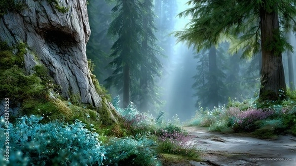 Obraz Serene forest pathway enchanted grove nature landscape tranquil environment sunlit viewpoint natural beauty concept