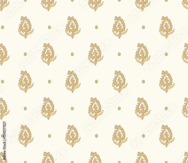 Fototapeta Golden Ikat Paisley and Circles Kalamkari Block Print Repeat Vector Abstract Pattern 