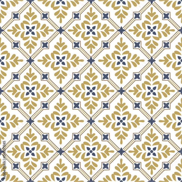 Fototapeta Traditional Golden Paisley with Geometrical Assets Repeat Vector Abstract Pattern  