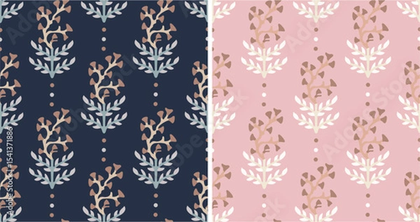 Fototapeta Ethnic Jaipur Hand drawn Block Print Repeat Vector Seamless Abstract Pattern  