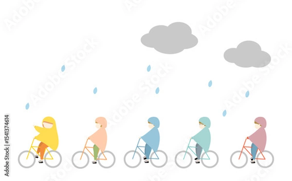 Obraz 雨の中サイクリングする男女