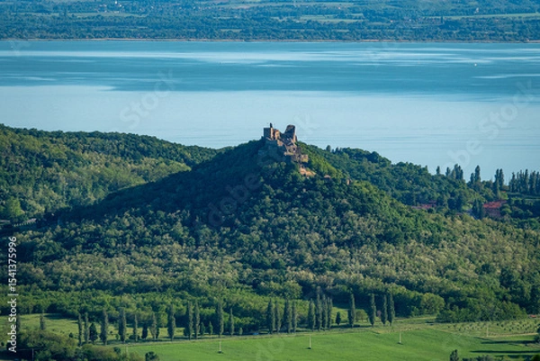 Obraz Castle of Szigliget aerial view in summer. Hungary, Europe
