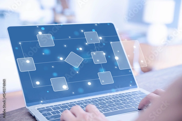 Fototapeta workflow process, programming to streamline strategy, and implement software. Concept of design for automation flowchart of business, model flow diagram of work. Scheme chart of the solution business