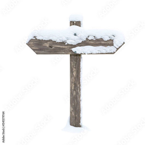 Obraz Snowy Wooden Signpost isolated on transparent baackground