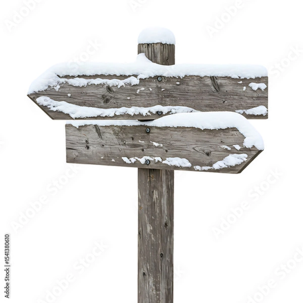 Obraz SnowCovered Wooden Directional Signpost isolated on transparent baackground