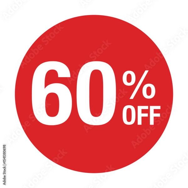 Obraz ”60％OFF ”の文字入り 円形のベクターイラスト　赤色　白文字　背景透過　
