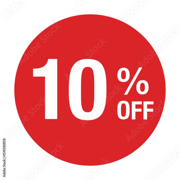 Obraz ”10％OFF ”の文字入り 円形のベクターイラスト　赤色　白文字　背景透過　
