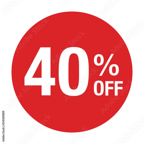 Fototapeta ”40％OFF ”の文字入り 円形のベクターイラスト　赤色　白文字　背景透過　
