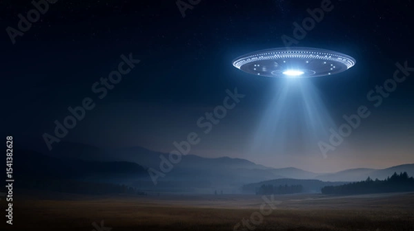 Fototapeta Mysterious UFO Floating in the Night Sky with Soft Light