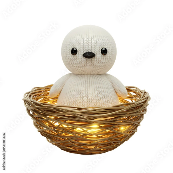Obraz Illuminated Bird in Nest A Handcrafted Figurine isolated on transparent baackground