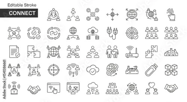 Fototapeta Connection Icons Editable Stroke Network & Teamwork Line Art Graphics