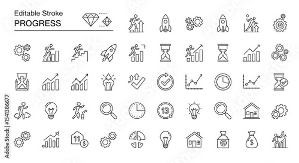 Fototapeta Editable Stroke Progress Icons Business Growth, Success, and Time Management Line Art Graphics