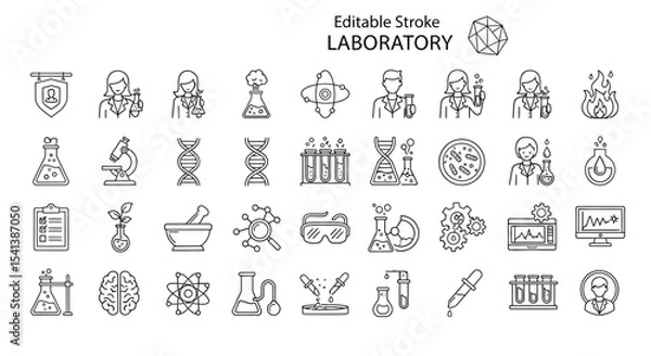 Fototapeta Editable Stroke Laboratory Icons Science, Research, and Experiment Vector Graphics