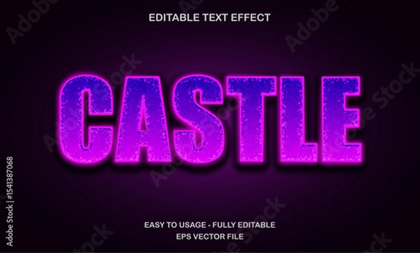 Fototapeta Castle Text Effect with Purple Neon Glow - Editable Fantasy and Magic Theme Typography