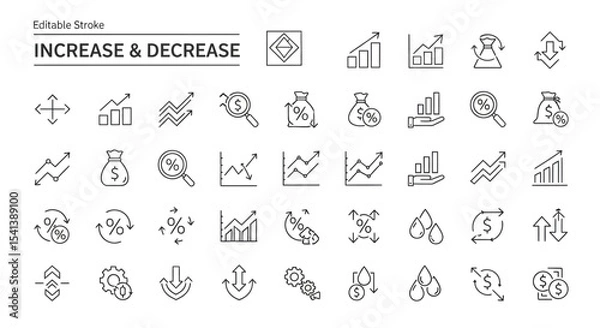 Fototapeta Increase & Decrease Line Icons Editable Stroke Vector Graphics