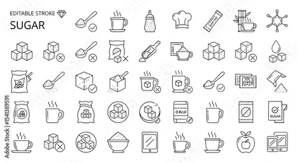 Fototapeta Sugar Icon Set Editable Stroke Line Art Graphics for Food, Drink, and Sweetener Designs