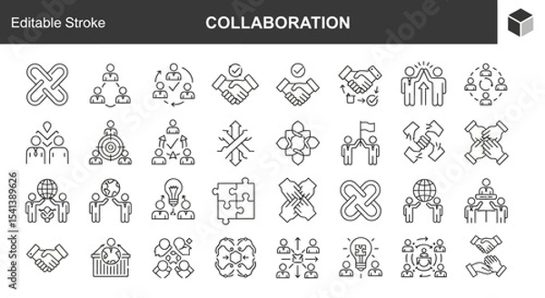 Fototapeta Collaboration Icons Teamwork, Partnership, and Networking Line Art Graphics