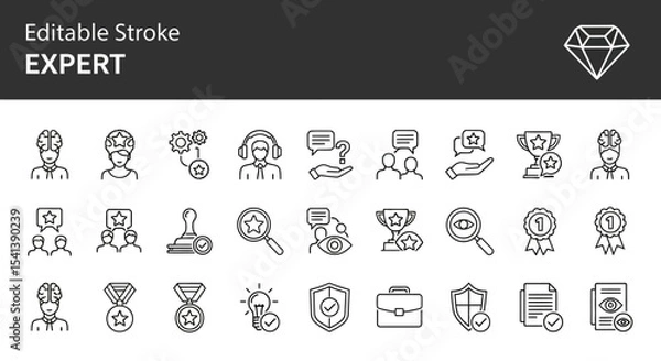 Fototapeta Expert Icon Set Editable Stroke Line Icons for Expertise, Skills, and Achievement