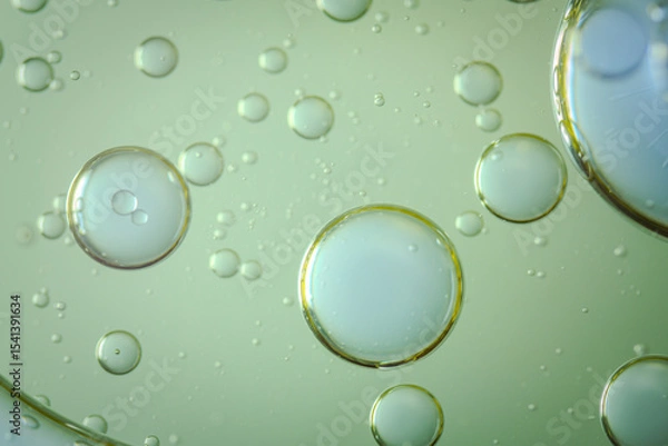 Obraz A macro image of oil bubbles diffused across a sponge-like green background. The organic shapes and smooth gradients create a soothing, abstract visual perfect for skincare, science, or design themes.