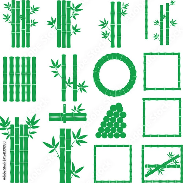 Obraz Collection of Green Bamboo Illustrations Frames, Borders, and Elements