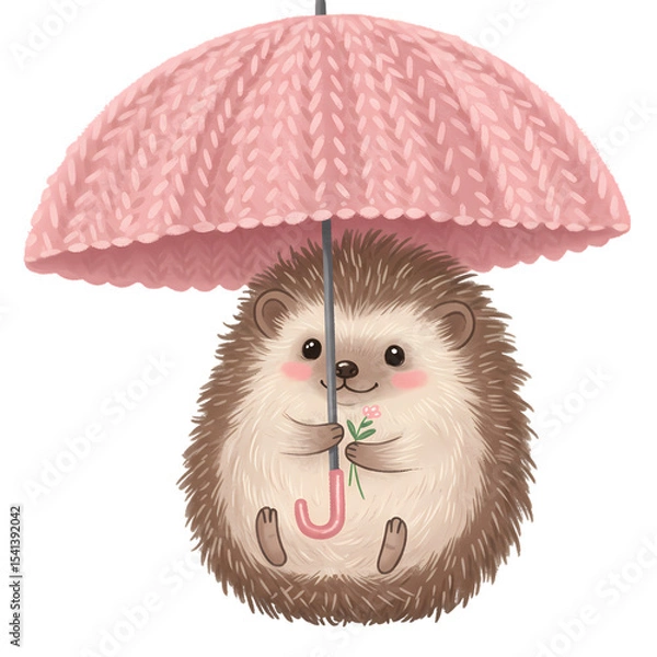 Obraz A Little Hedgehogs Rainy Day Companion A Charming Illustration isolated on transparent baackground