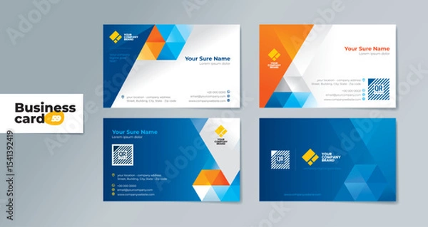 Obraz A set of professionally designed two-sided business card templates with modern blue and orange geometrics on a white and dark blue background – Editable, and Print-Ready for Modern Brands