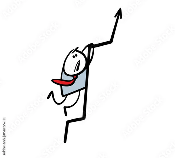 Obraz Unfortunate stickman in a business suit is chasing success, hanging on to a schedule, holding on with his last strength. A funny loser businessman can't keep up with his rivals and colleagues.