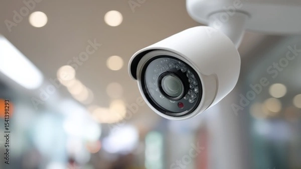 Obraz Surveillance Camera Mounted on Ceiling for Security Monitoring in a Commercial Space