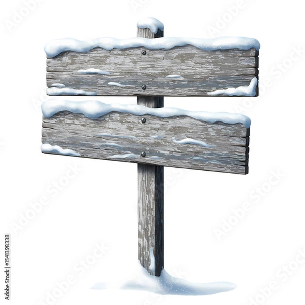 Obraz Winter Wooden Signpost Blank Rustic Boards Covered in Snow isolated on transparent baackground