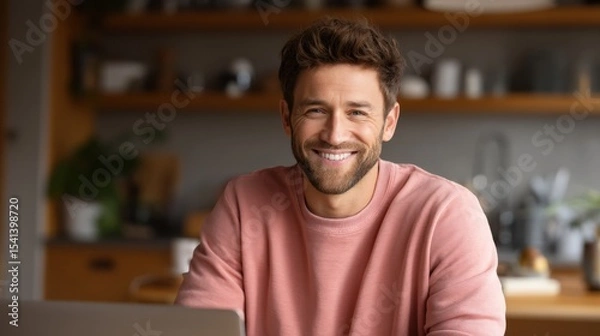 Obraz Smiling Man With Beard Looking Directly at the Viewer Indoors