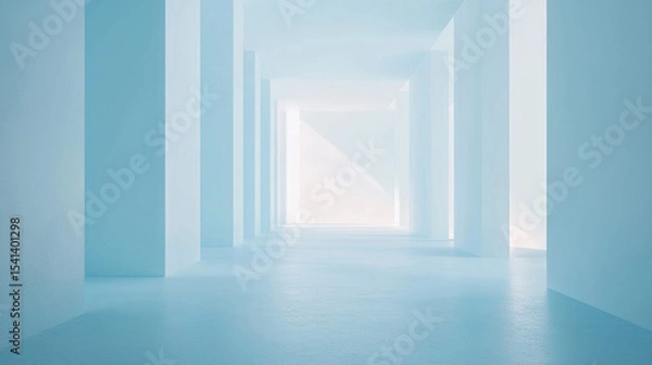 Fototapeta Light visual background in Gallabox style clean white with soft blue tones and a gentle light source from side to middle. 