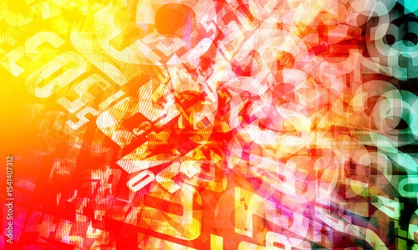 Fototapeta abstract colorful and composition is layered with overlapping, semi-transparent, and blur fragmented letter and number forms background, fashion, banner, template, copy space