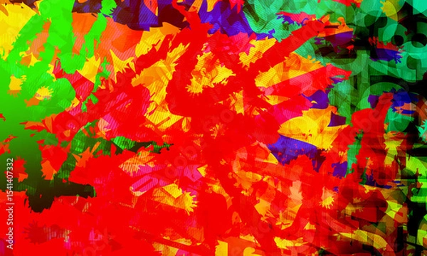 Fototapeta abstract colorful vivid and chaotic background, an explosion of bright, overlapping colors and dynamic, jagged shapes,aggressive, energy, fragmented, almost, shattered, composition, copy space