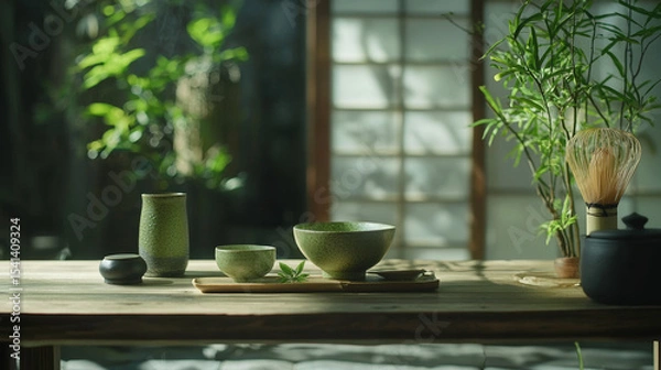 Fototapeta The Art of Charming Matcha Preparation a graceful ritual where tradition, texture, and tranquility blend in every scoop.