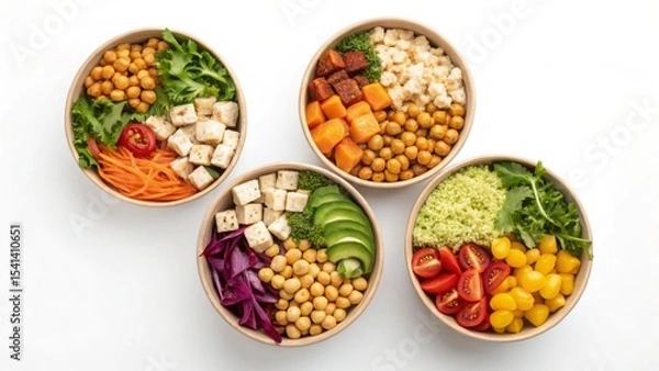 Obraz Vegan diet for cholesterol concept. Colorful bowls filled with fresh vegetables and grains.