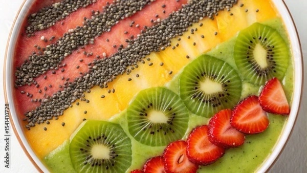 Obraz Vegan diet for cholesterol concept. Colorful smoothie bowl topped with fresh fruits and seeds.