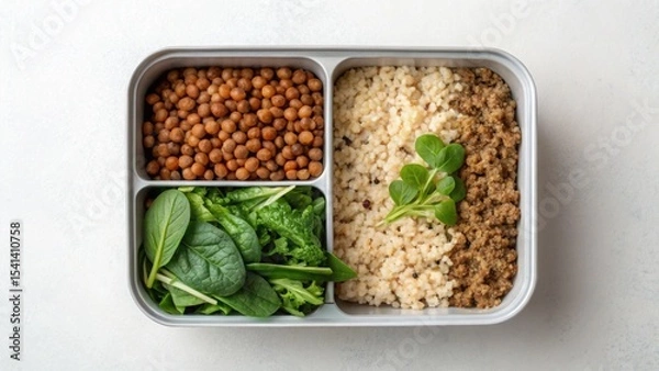 Obraz Vegan diet for cholesterol concept. Healthy meal prep with lentils, quinoa, and fresh greens.